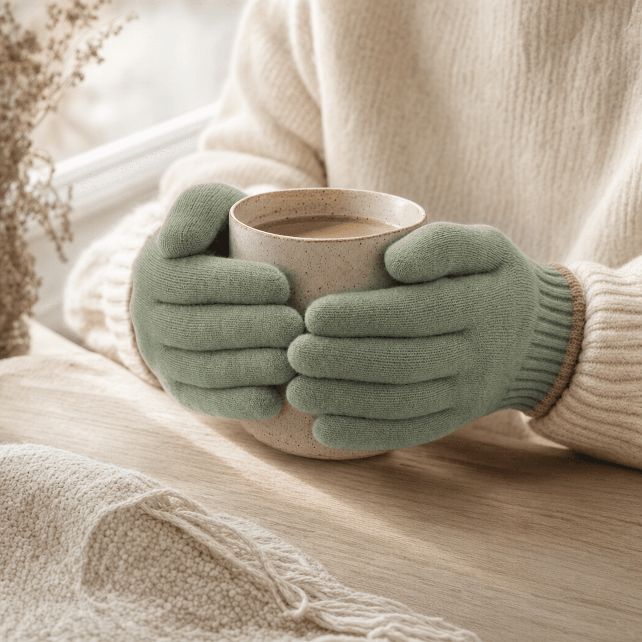 Sage Green Knit Gloves — alternate view