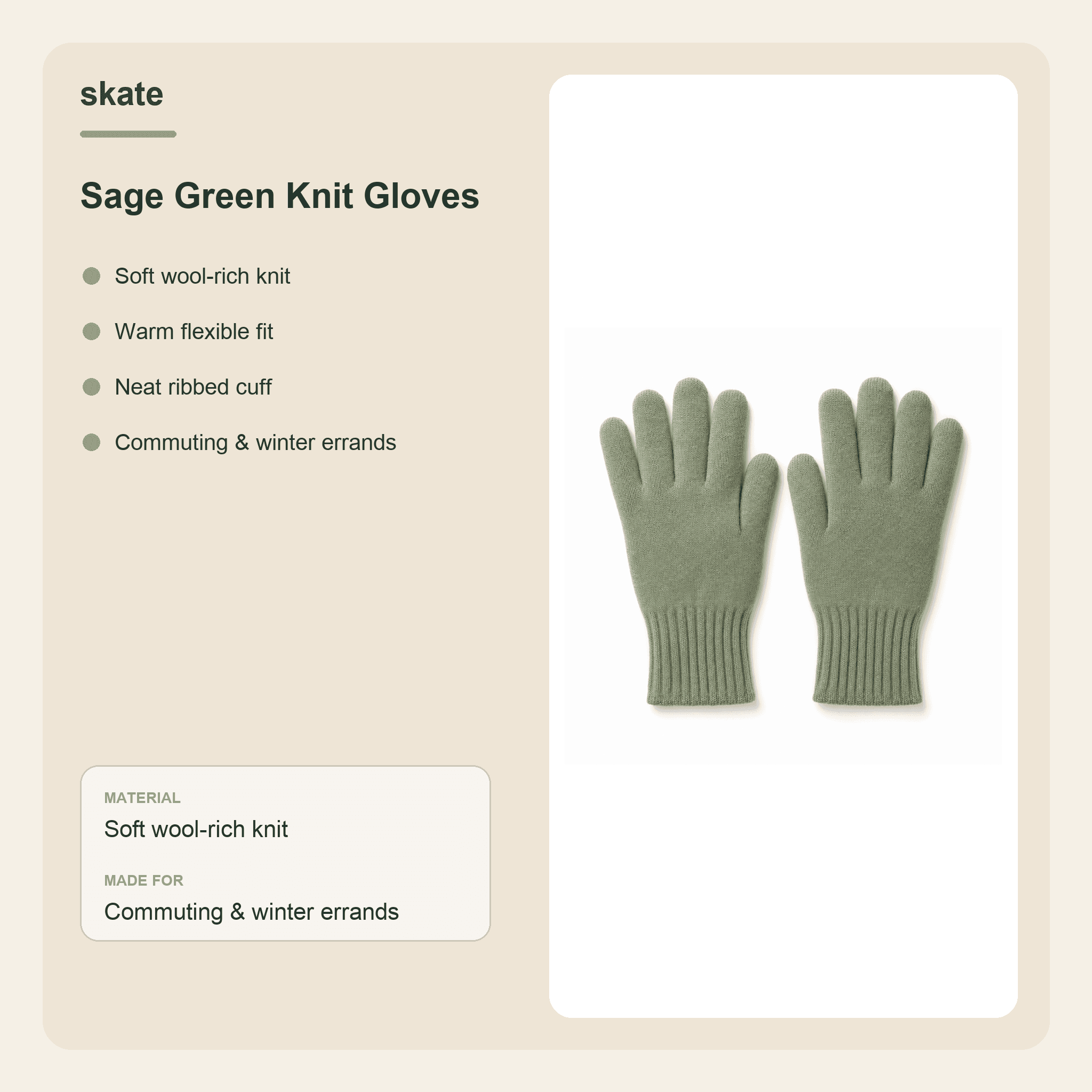 Sage Green Knit Gloves Details