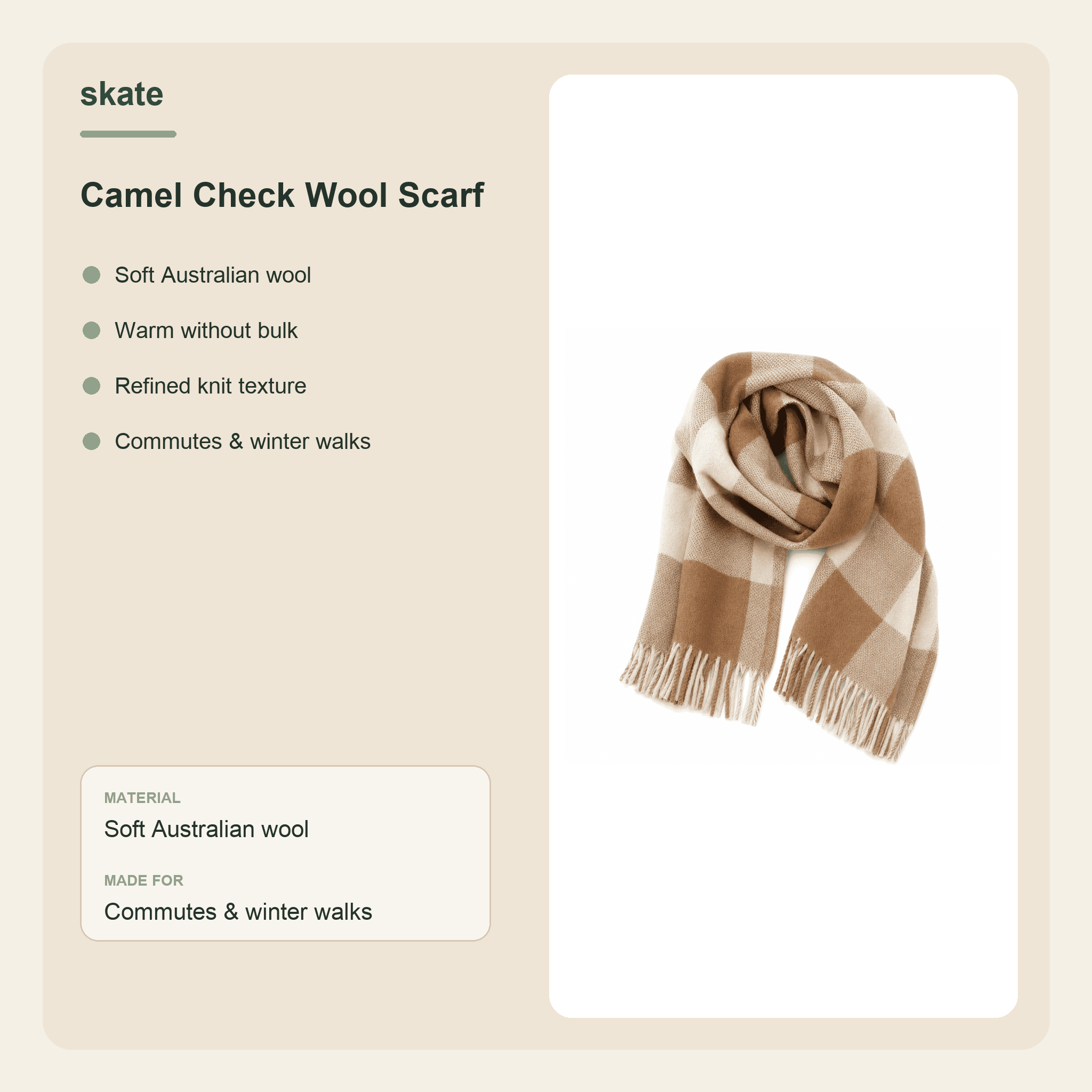 Camel Check Wool Scarf Details