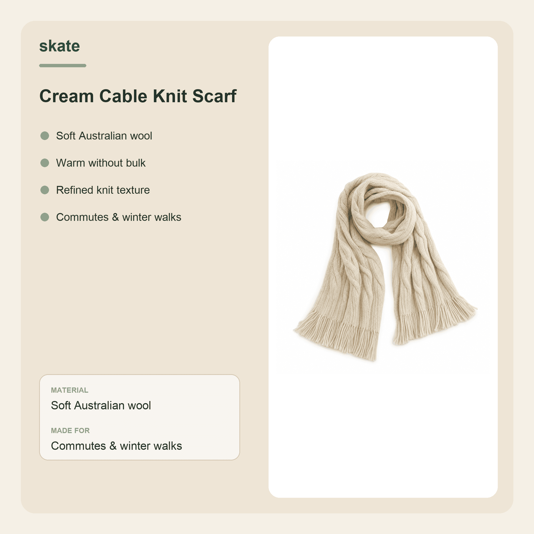Cream Cable Knit Scarf Details