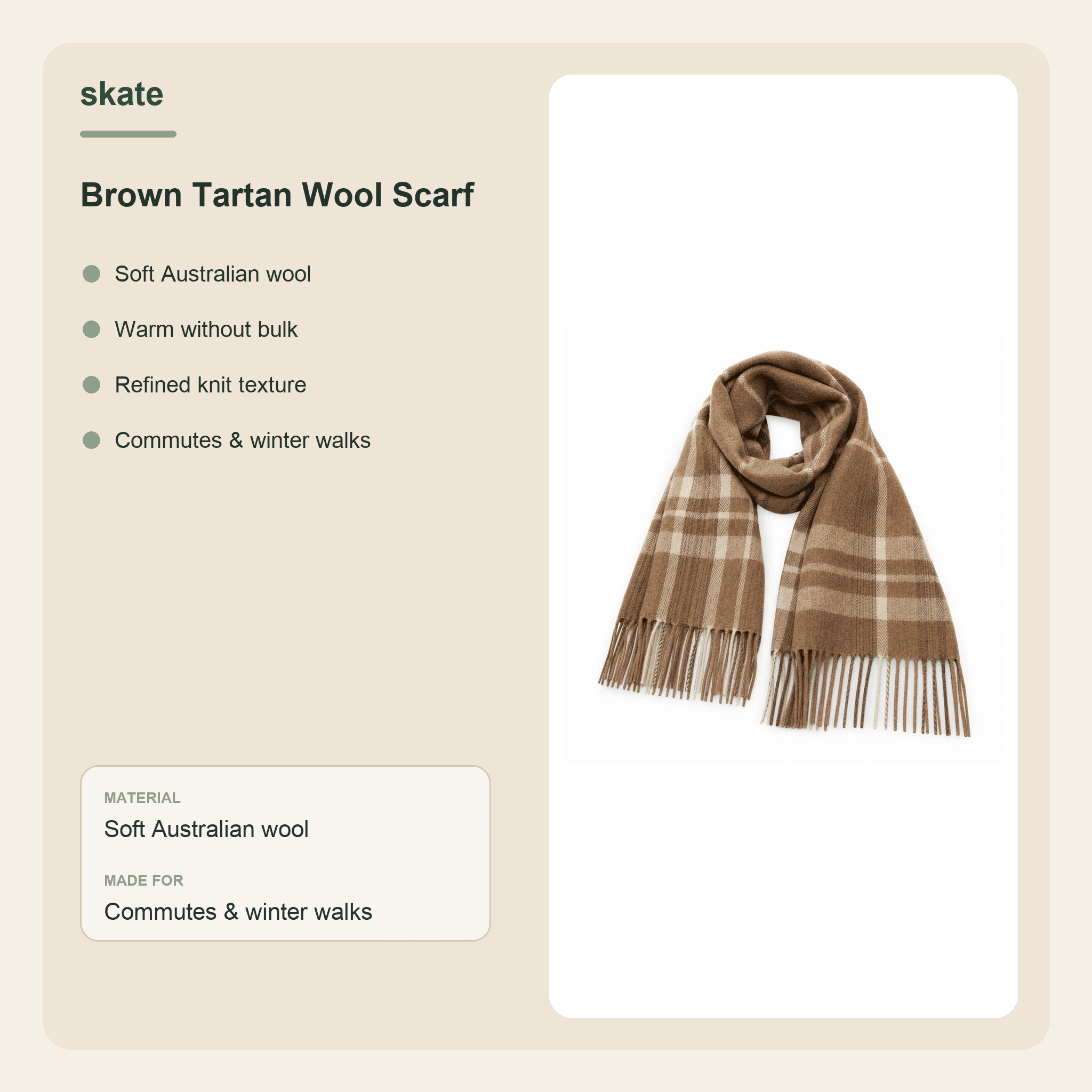 Brown Tartan Wool Scarf Details