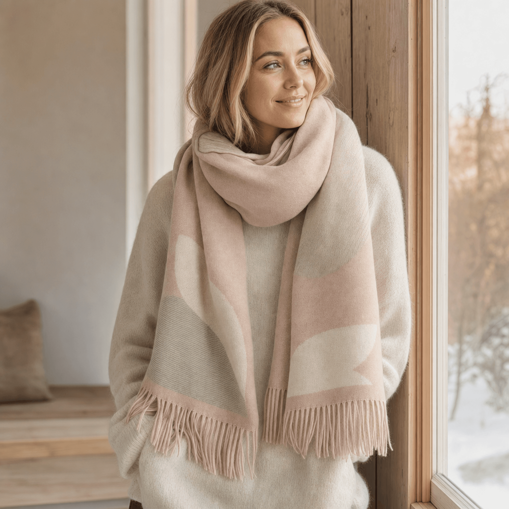 Blush Beige Wool Scarf — alternate view