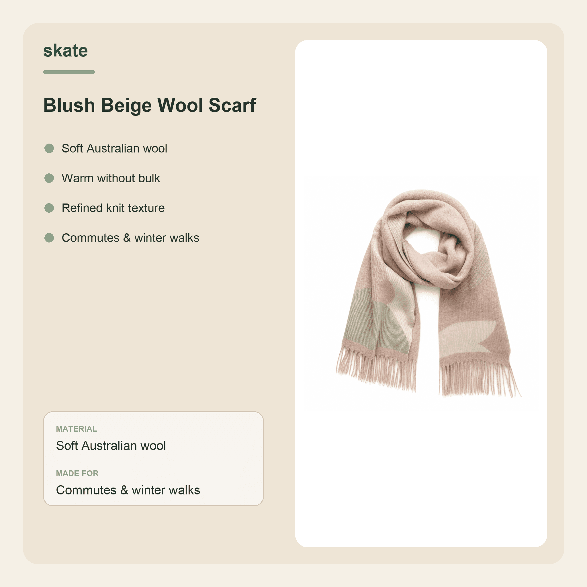 Blush Beige Wool Scarf Details