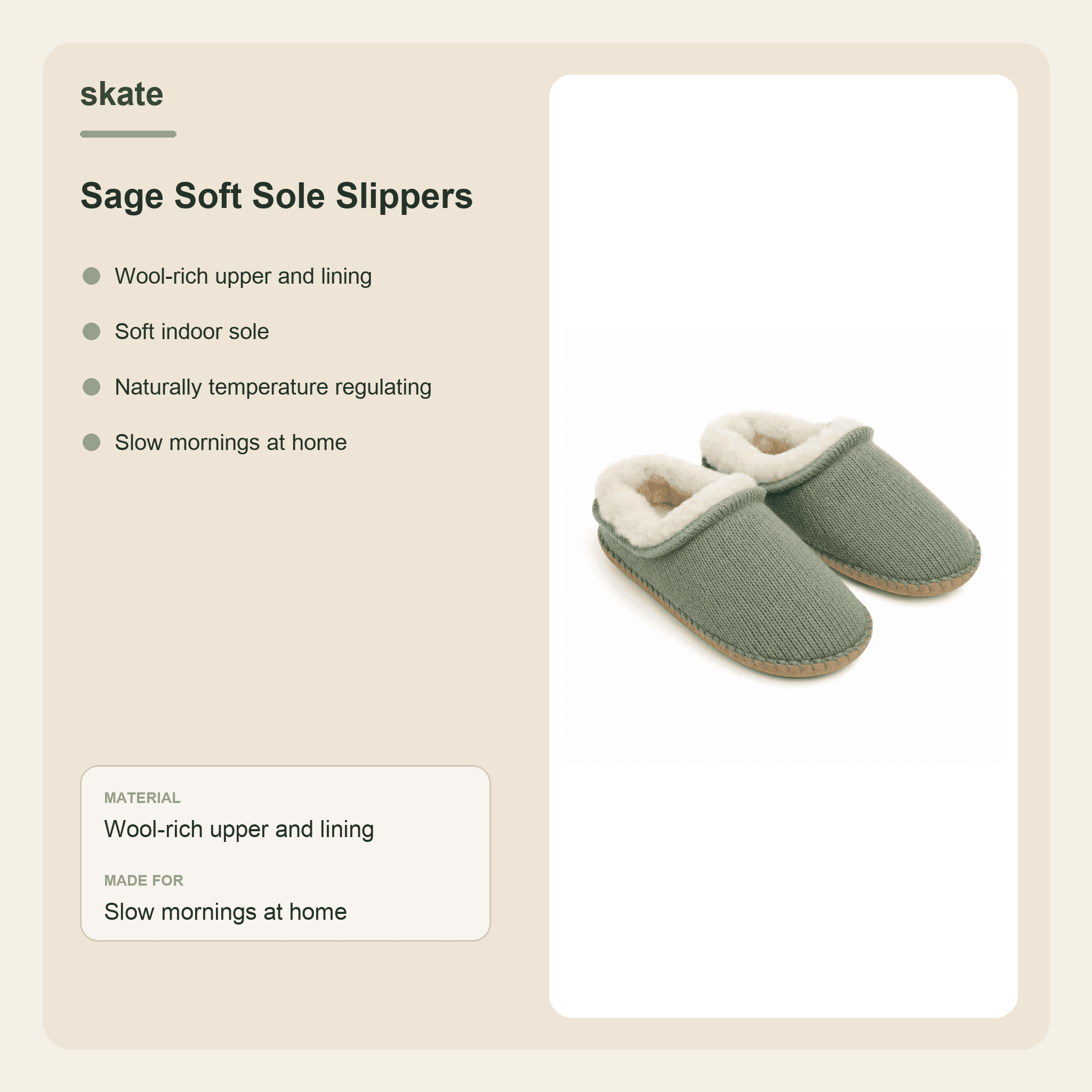 Sage Soft Sole Slippers Details