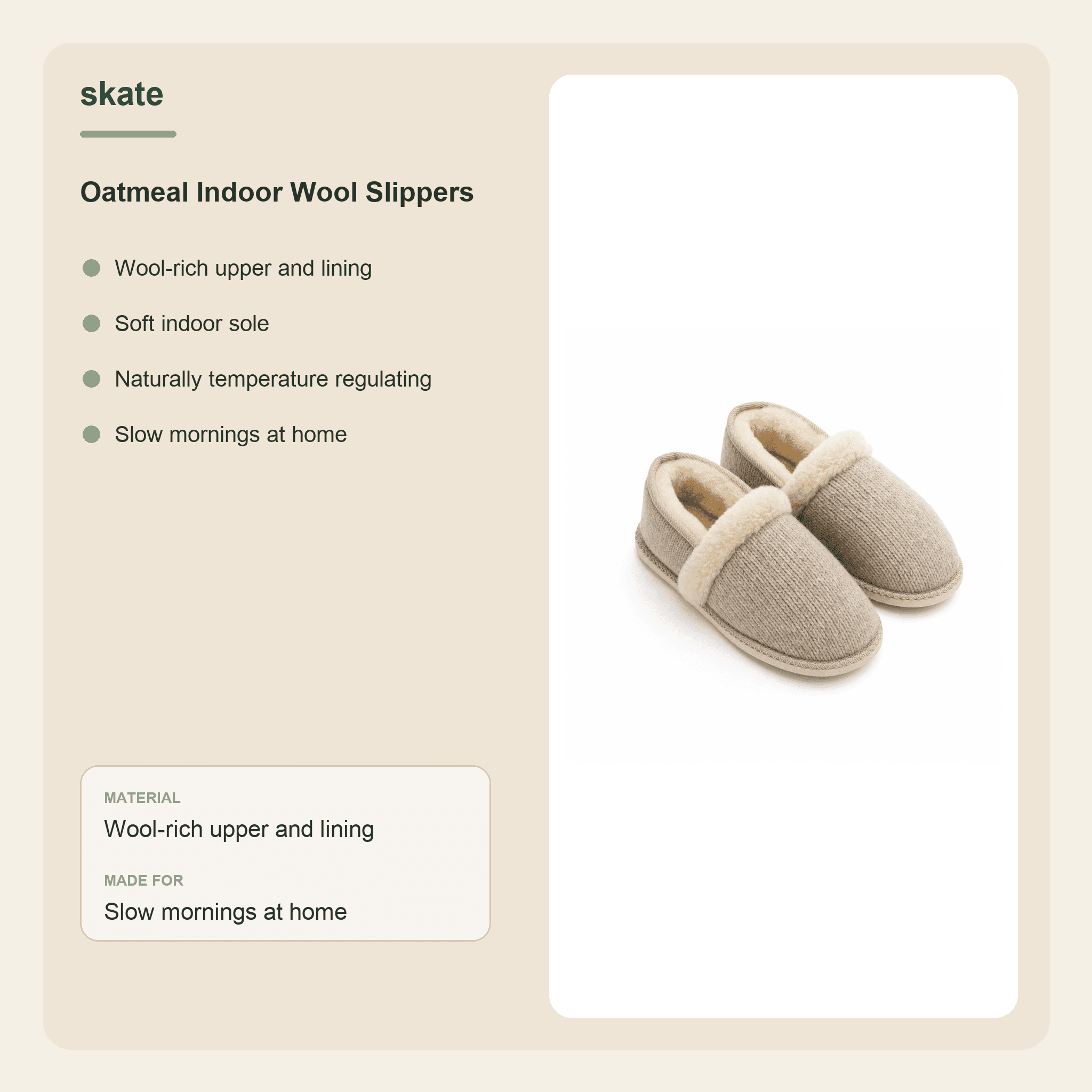 Oatmeal Indoor Wool Slippers Details