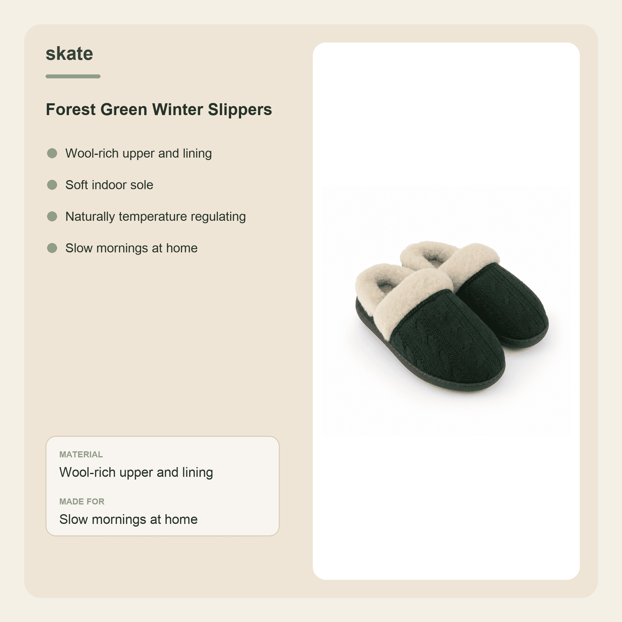Forest Green Winter Slippers Details