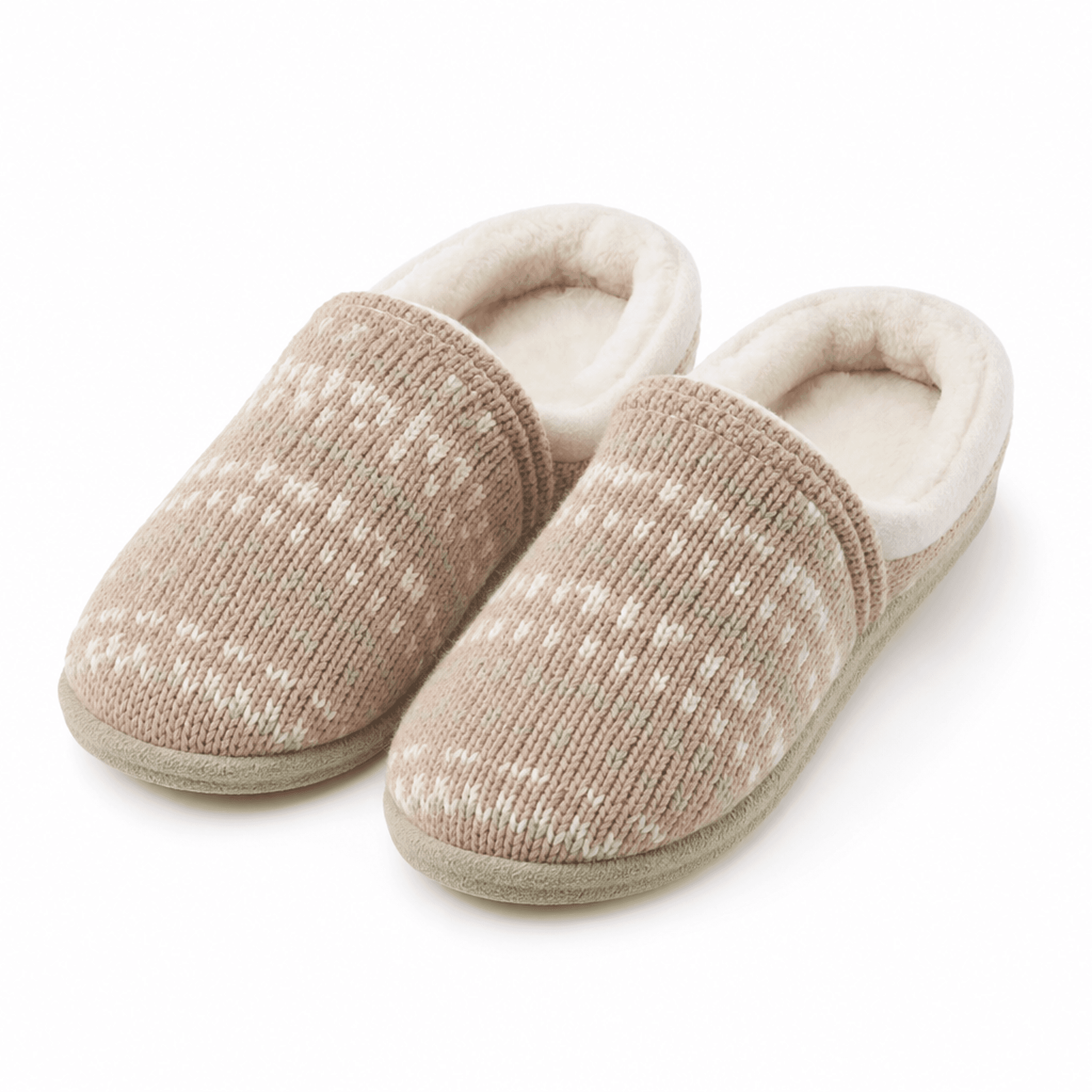 Pink Beige Wool Slippers