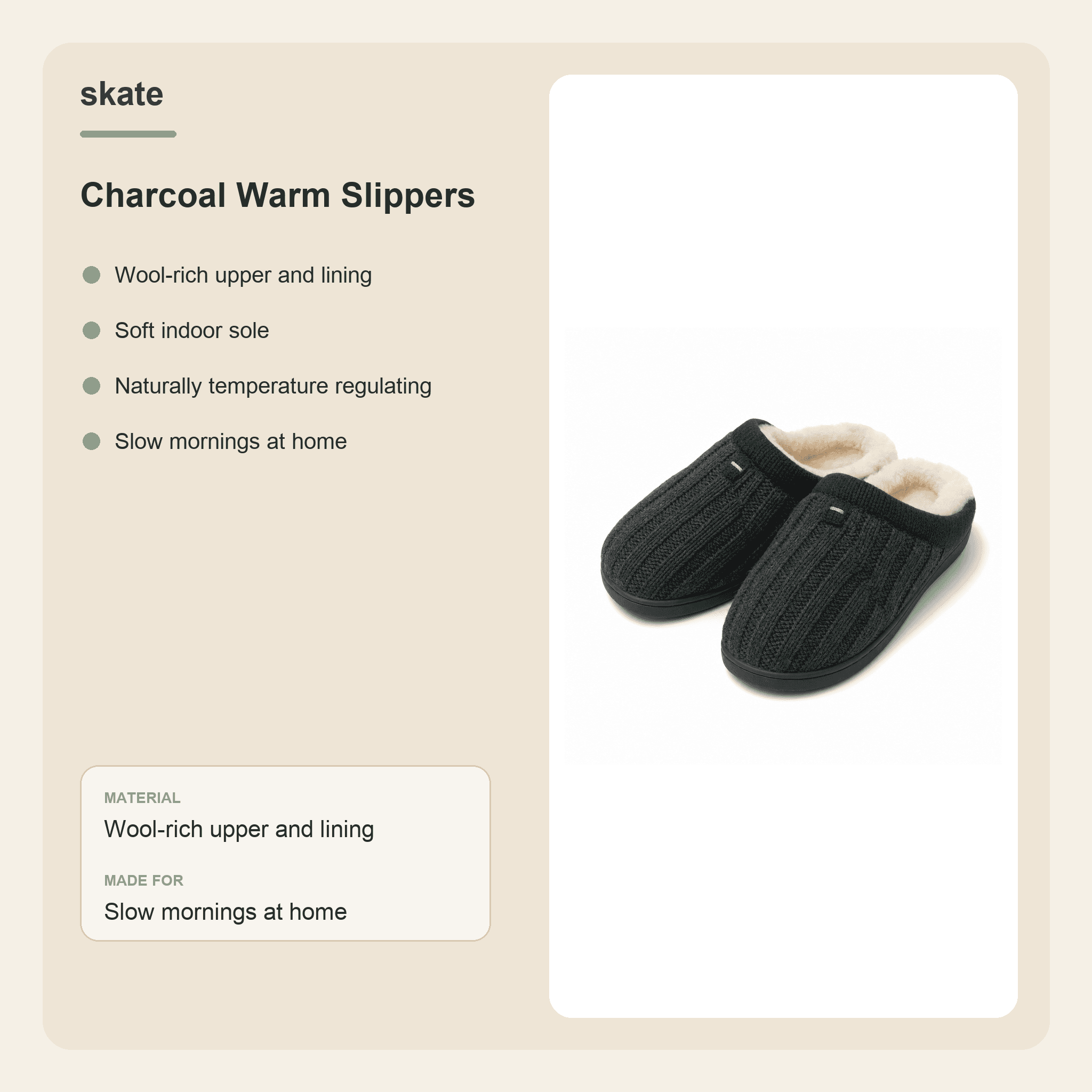 Charcoal Warm Slippers Details