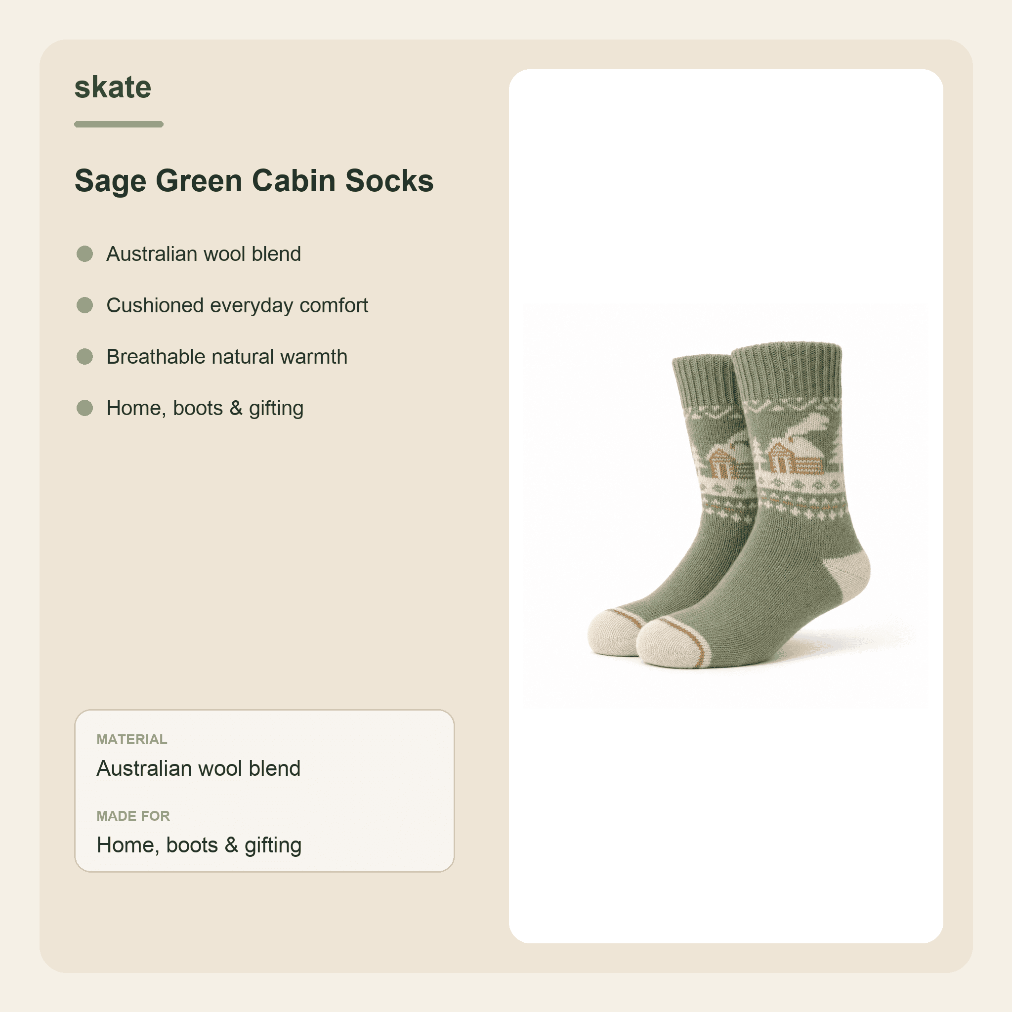 Sage Green Cabin Socks Details