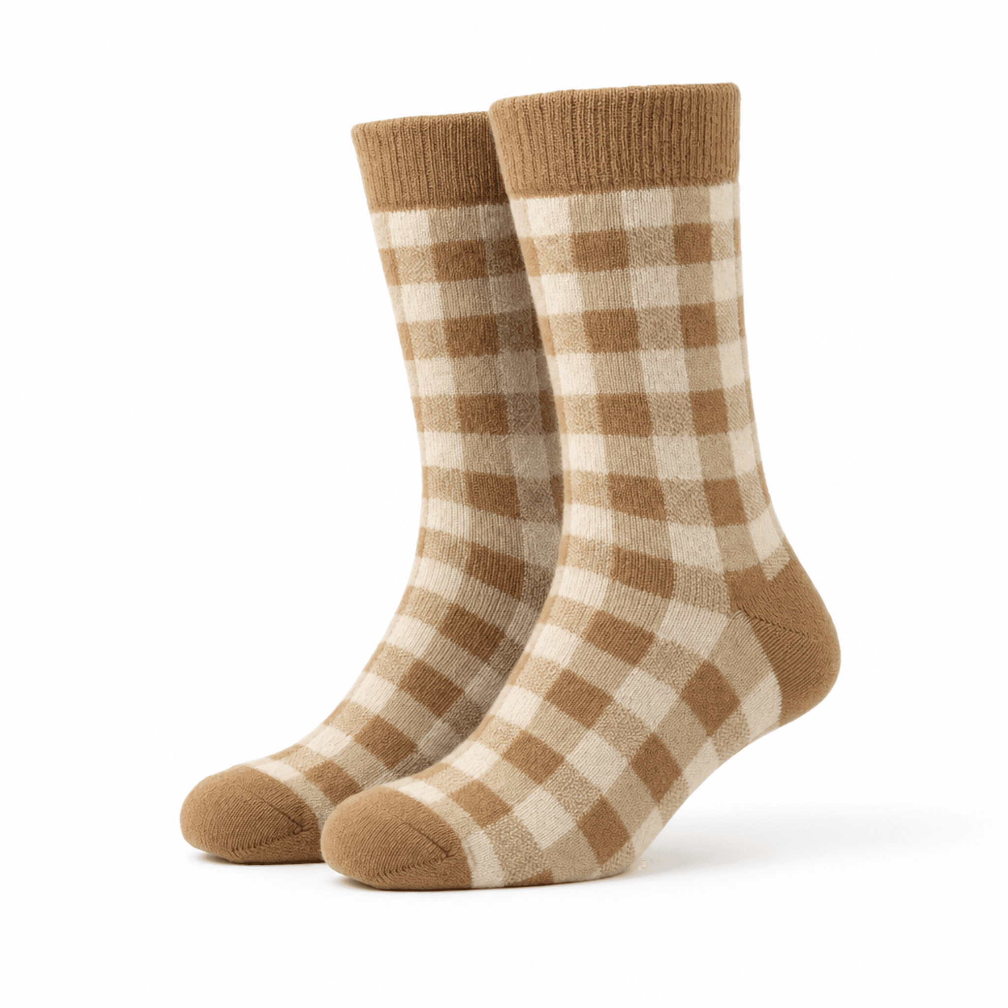 Camel Check Wool Socks
