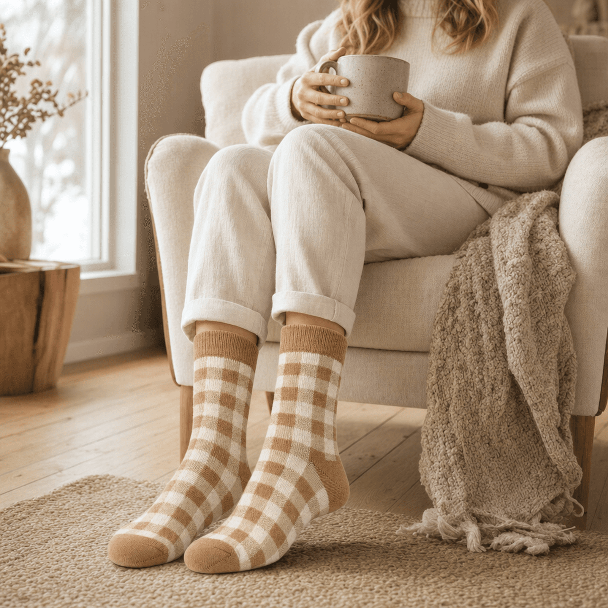 Camel Check Wool Socks — alternate view