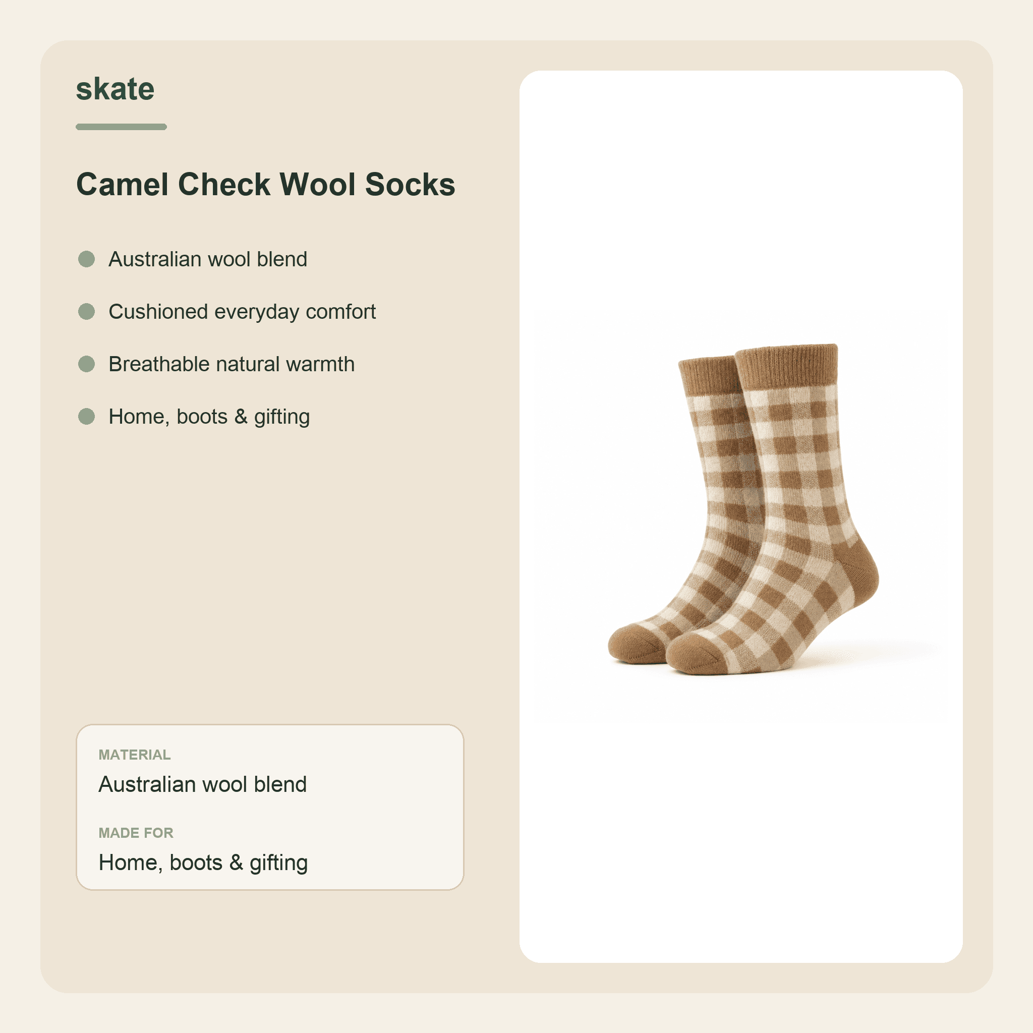 Camel Check Wool Socks Details