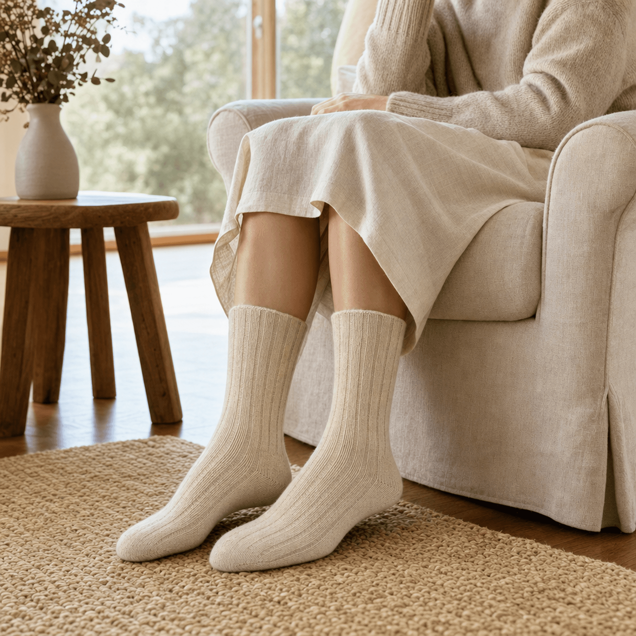 Oatmeal Ribbed Wool Socks — alternate view