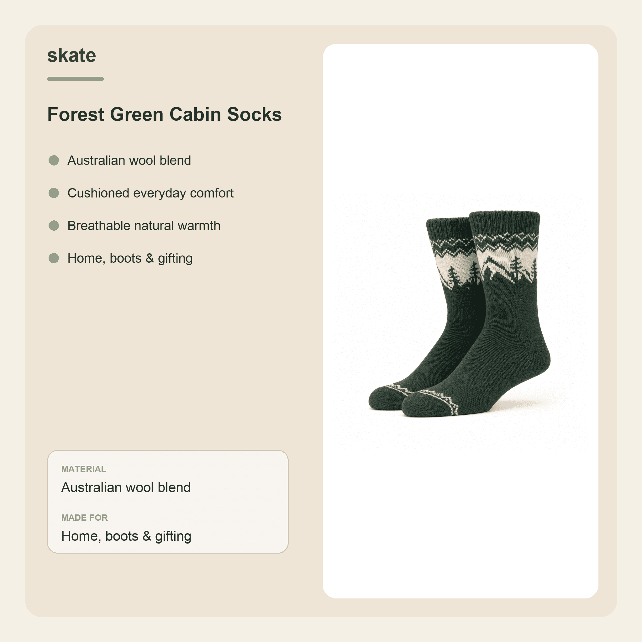 Forest Green Cabin Socks Details