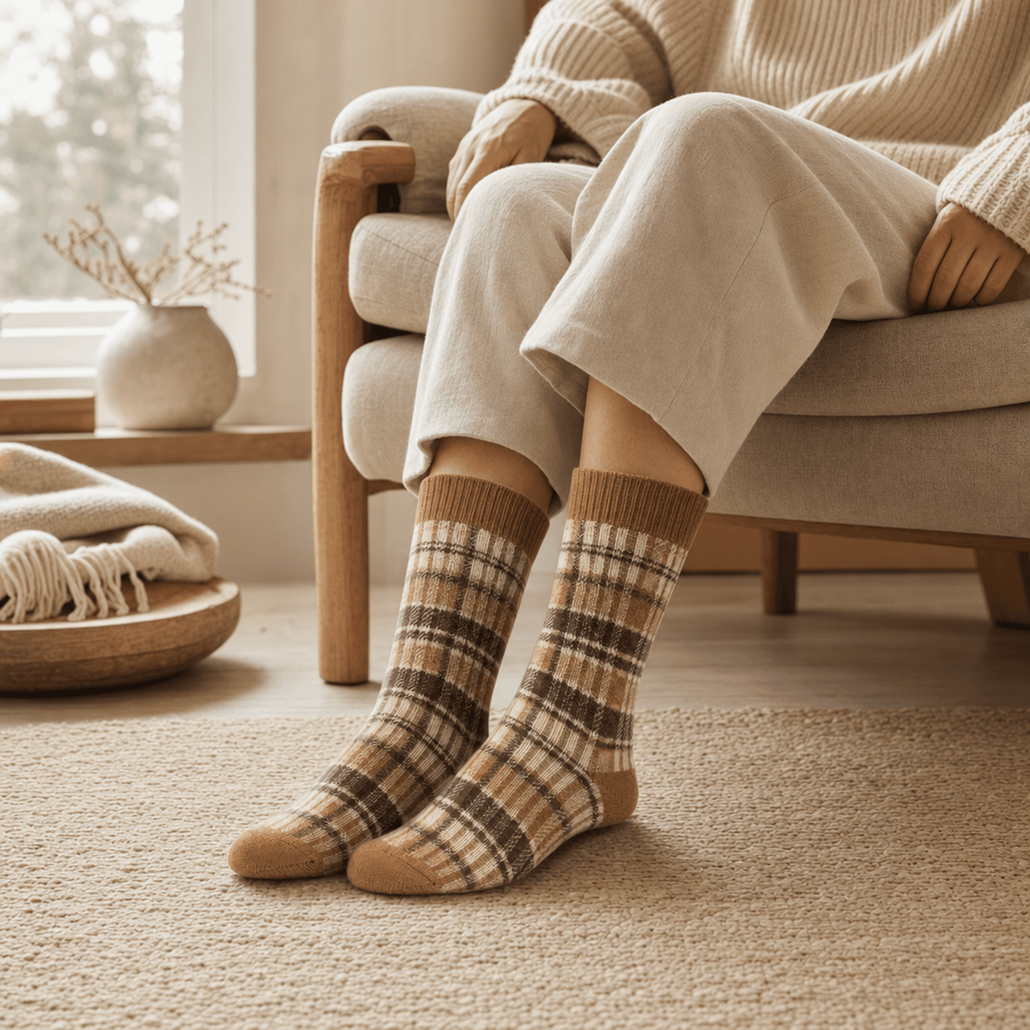 Brown Tartan Wool Socks — alternate view