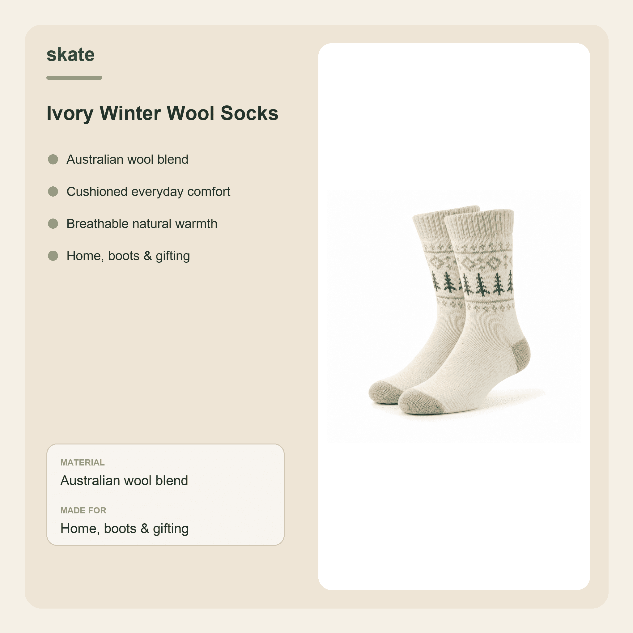 Ivory Winter Wool Socks Details