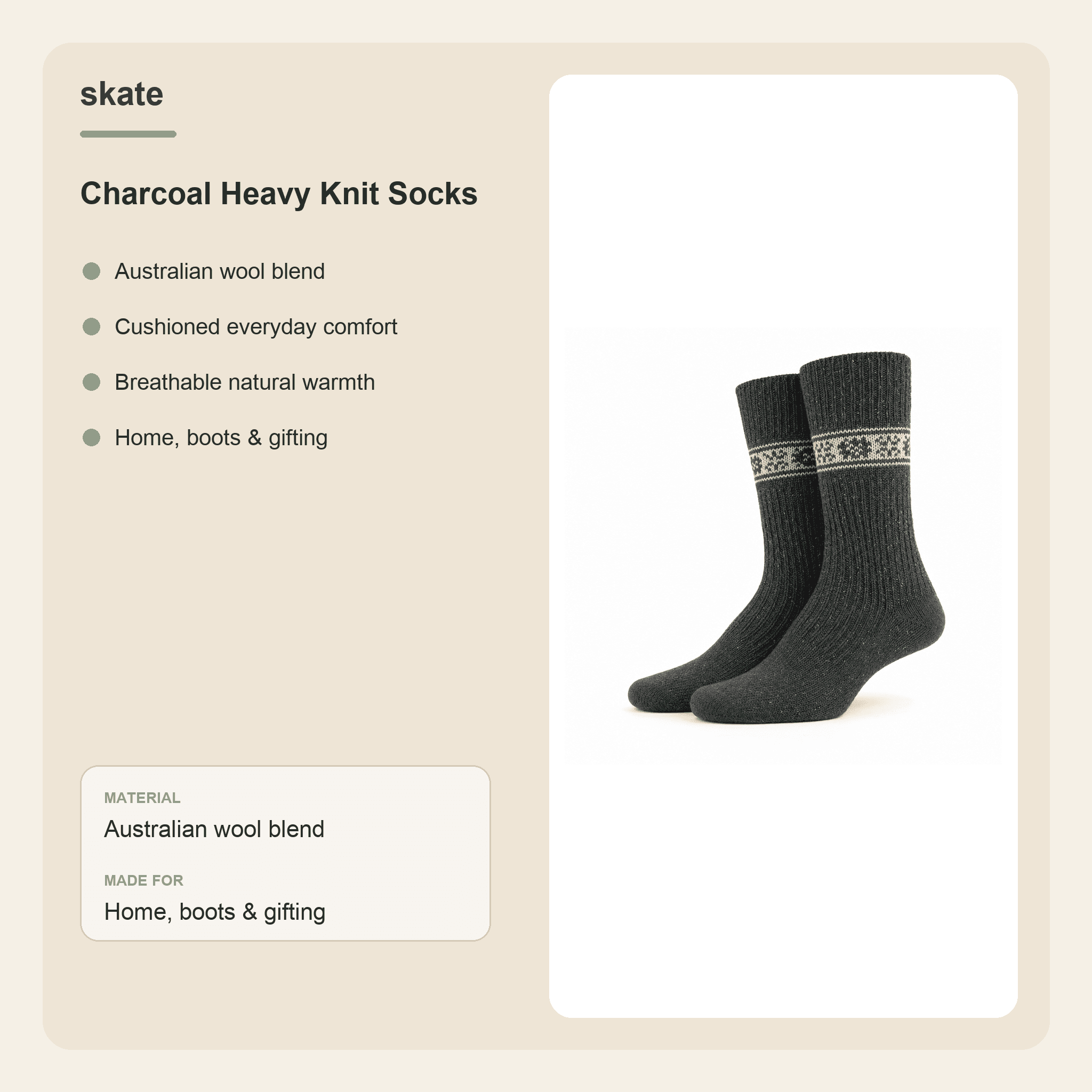 Charcoal Heavy Knit Socks Details