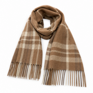 Brown Tartan Wool Scarf