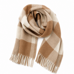 Camel Check Wool Scarf