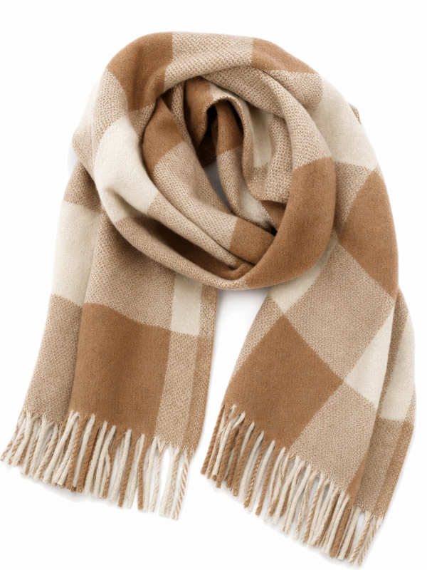 Camel Check Wool Scarf