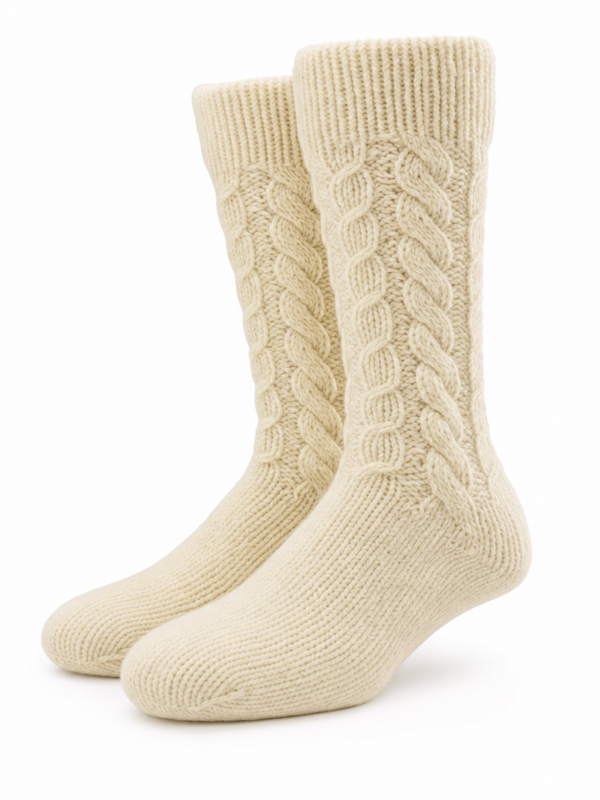 Cream Cable Knit Wool Socks