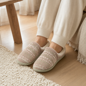 Pink Beige Wool Slippers