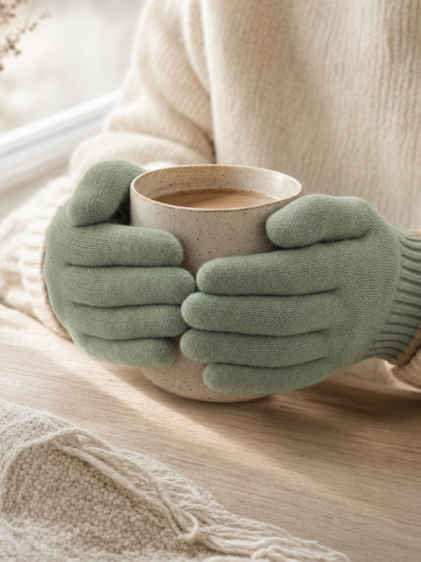 Sage Green Knit Gloves