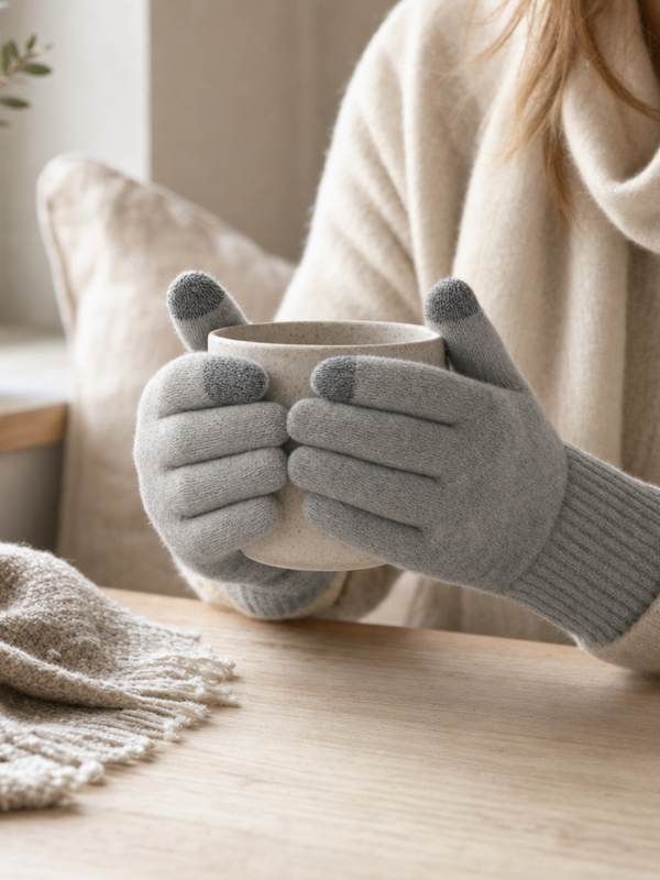 Grey Touchscreen Wool Gloves