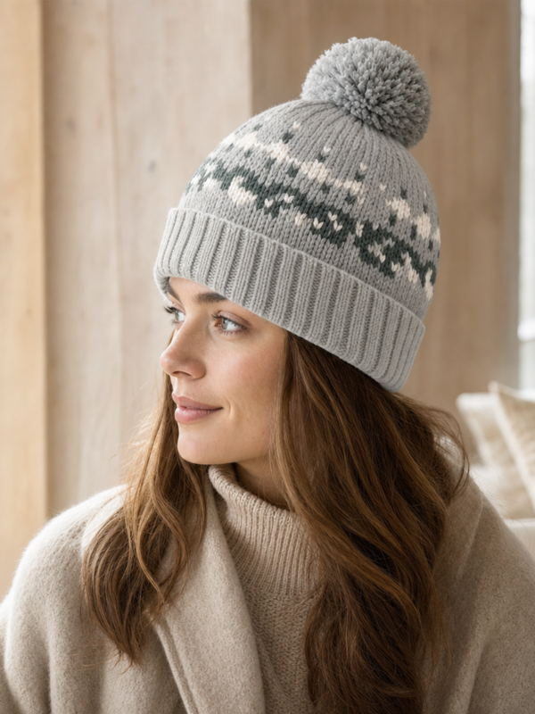 Grey Pom Pom Wool Hat
